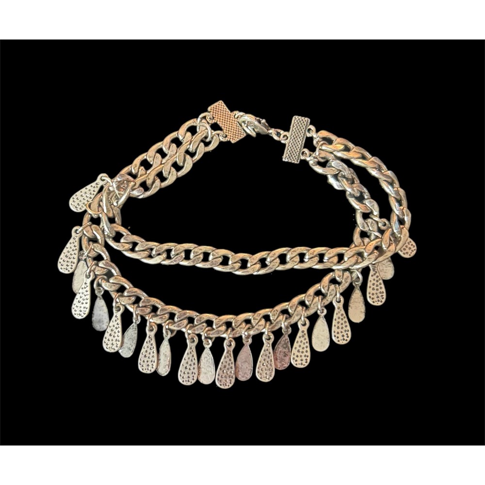 World Market Silver Tone Layered Chain Teardrop BOHO Charm Statement Bracelet